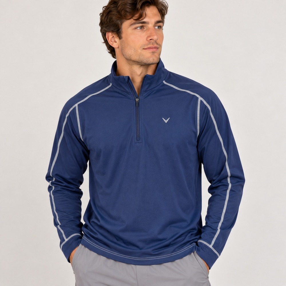 Callaway Mens Weather Series Hydrofuge Quarter-Zip Pullover Blue Medium